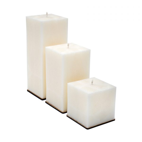 Collection of unscented white palm wax candles (squares, 10 cm)