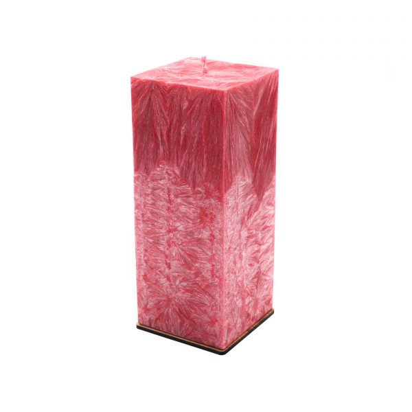 Bekvapė raudona palmių vaško žvakė (kvadratinė, 10x24 cm)