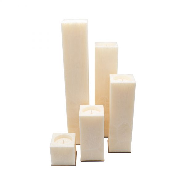 Collection of unscented white palm wax candles (squares, 12 cm)