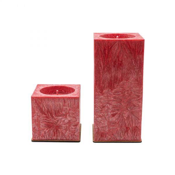 Collection of unscented red palm wax candles (squares, 12 cm)