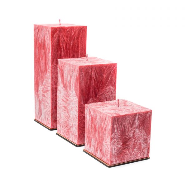 Collection of unscented red palm wax candles (squares, 10 cm)