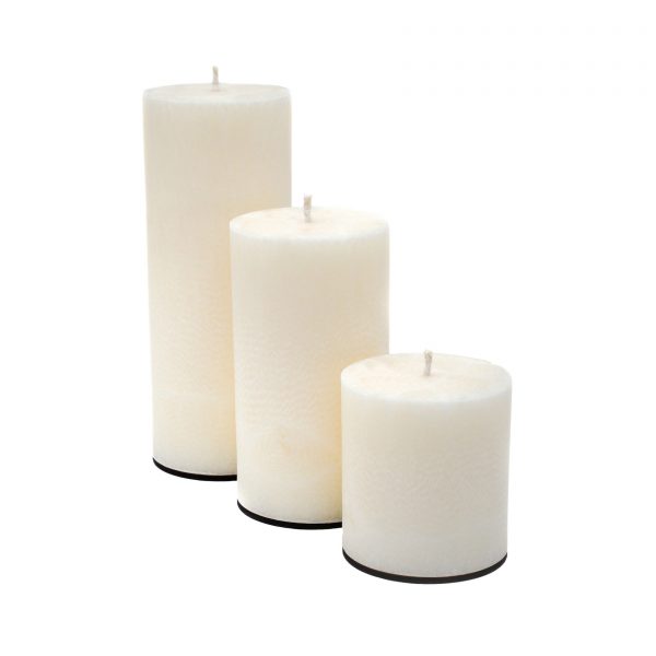 Bekvapių baltų palmių vaško žvakių kolekcija (apvalios, 10 cm)